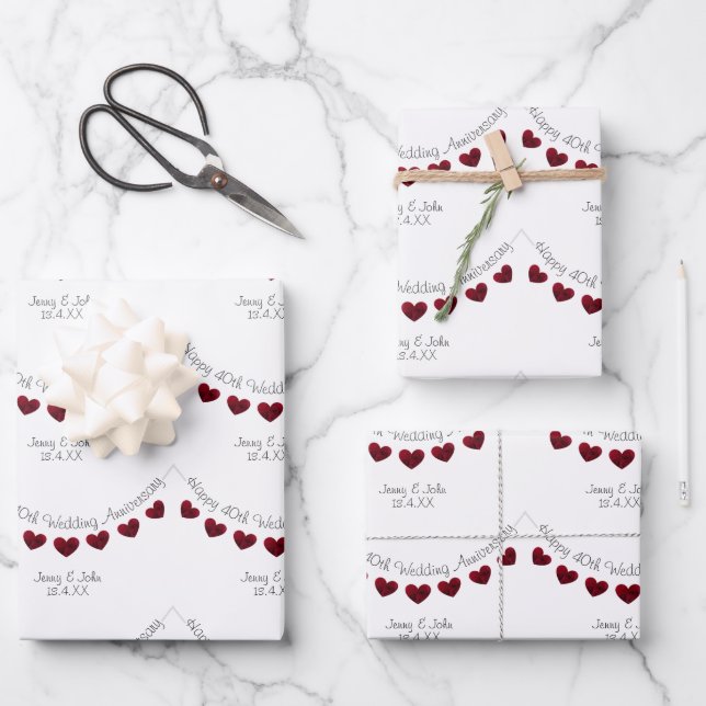 Feuille De Papier Cadeau Ruby 40e anniversaire mariage mari & femme (Recto)