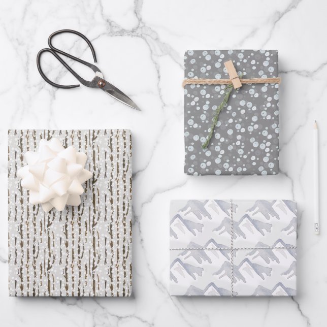 Feuille De Papier Cadeau Russe neige hiver aquarelle Motif Noël (Recto)