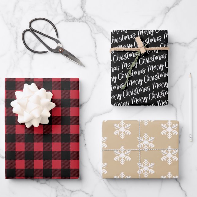 Feuille De Papier Cadeau Russe Red Buffalo Plaid Joyeux Motif de Noël (Recto)