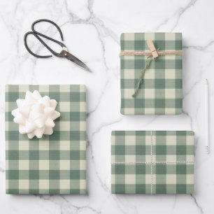 Feuille De Papier Cadeau Russe Vert En vichy moderne Noël