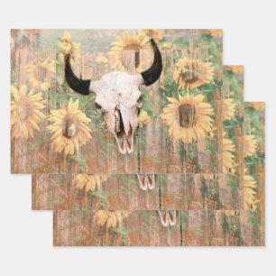 Feuille De Papier Cadeau Russe Western Taureau Taureau Brown Tournesols jau
