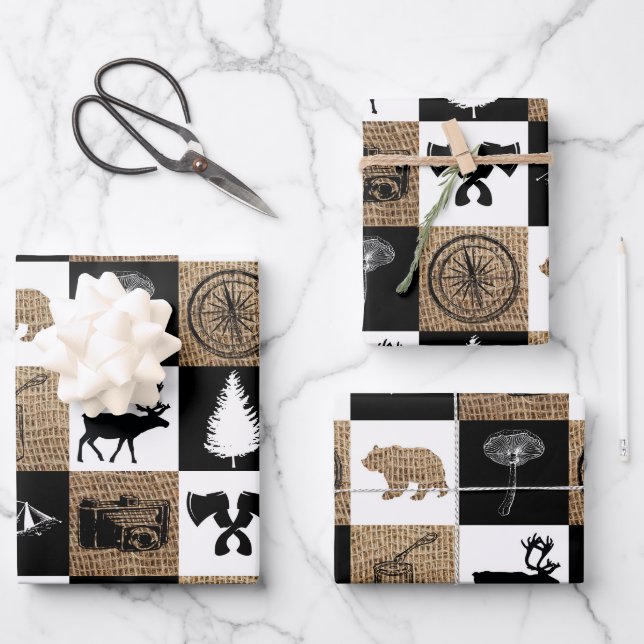 Feuille De Papier Cadeau Rustic Camping Extérieur Aventure (Recto)