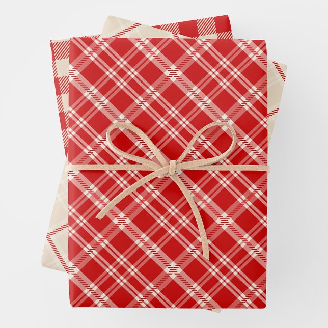 Feuille De Papier Cadeau Rustic Country Chic Cream & Red Mixed Plaid (Rustic Country Chic Cream & Red Mixed Plaid Wrapping Paper Sheets)
