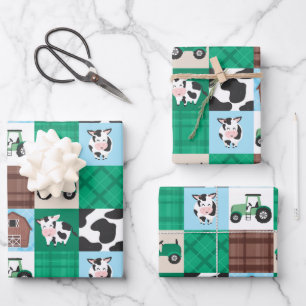 Feuille De Papier Cadeau Rustic Farm Patchwork Vache Plaid Anniversaire de
