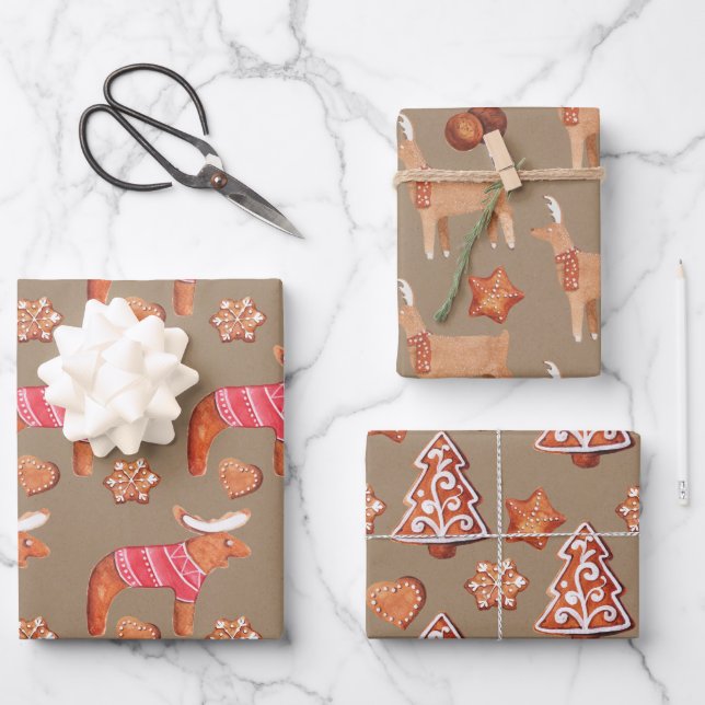 Feuille De Papier Cadeau Rustic Kraft Gingerbread Cookies (Recto)