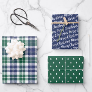 Feuille De Papier Cadeau Rustic Navy et Green Watch Joyeux Noël