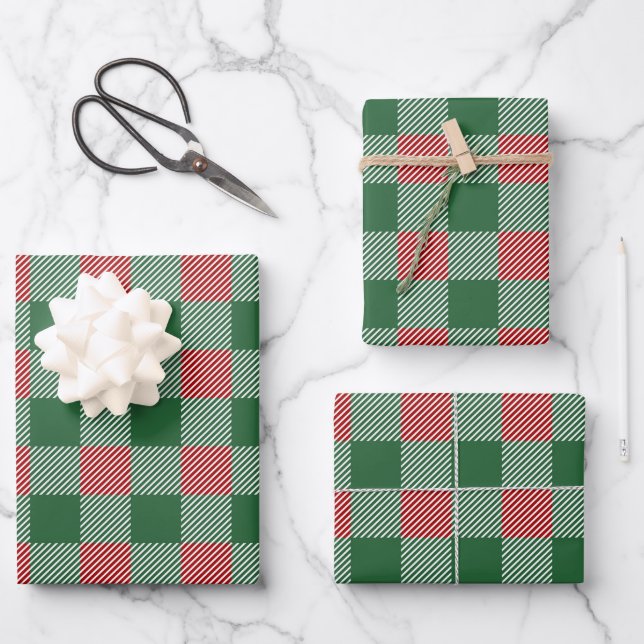 Feuille De Papier Cadeau Rustique Green Plaid Motif Noël (Recto)