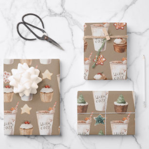 Feuille De Papier Cadeau Rustique Kraft Chaud Cosy Cupcakes Cookies
