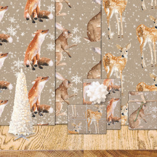 Feuille De Papier Cadeau Rustique Kraft Élégant Snowy Animaux d'hiver