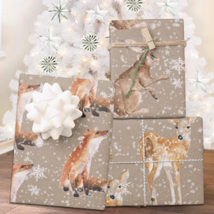Feuille De Papier Cadeau Rustique Kraft Elégant Snowy Winter Animaux 2