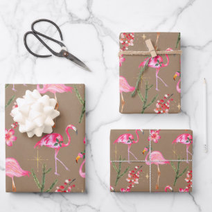 Feuille De Papier Cadeau Rustique Kraft Flamant rose rose Noël