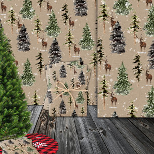 Feuille De Papier Cadeau Rustique Kraft Winter Woodland Snowy Spruce & Stan