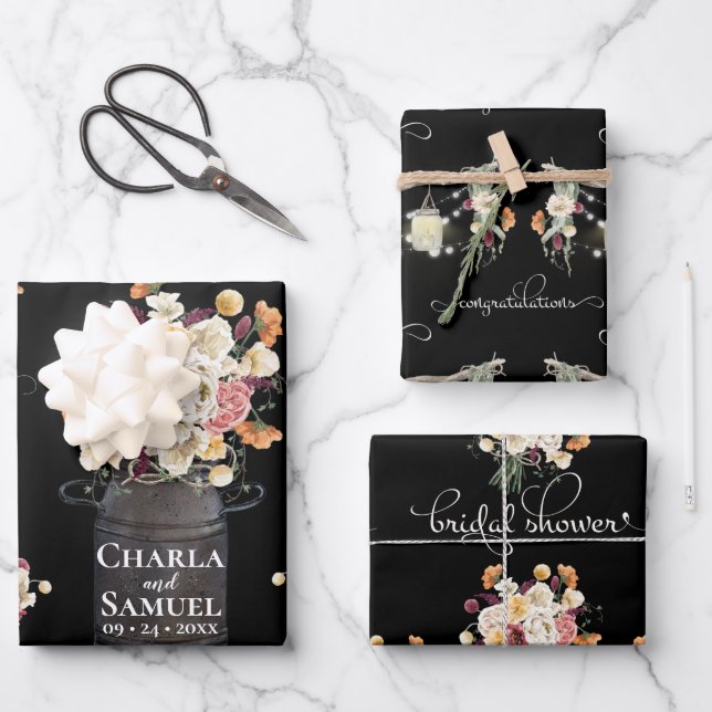 Feuille De Papier Cadeau Rustique Mason Jar Aquarelle Mariage personnalisé (Recto)