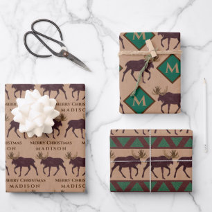 Feuille De Papier Cadeau Rustique Moose Faux Cuir Assortiment animal mignon