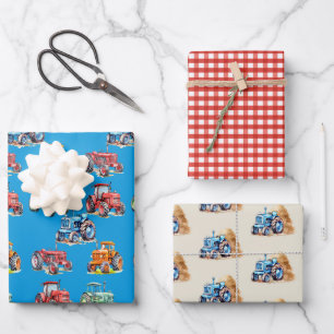 Feuille De Papier Cadeau Sa fête d'anniversaire Modèle de tracteurs agricol