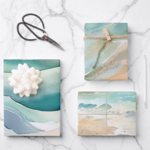Feuille De Papier Cadeau Sable de plage et mer tropicale