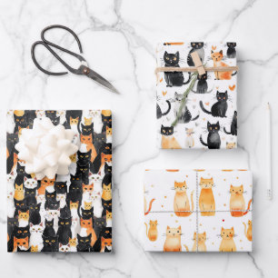 Feuille De Papier Cadeau Sac-cadeau orange blanc noir Chats moyen