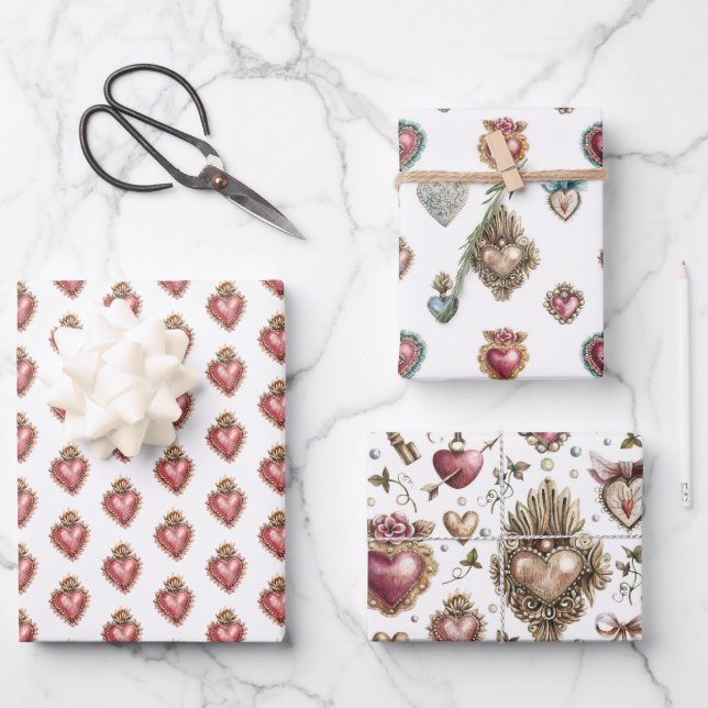 Feuille De Papier Cadeau Sacré-Coeur Baroque (Recto)