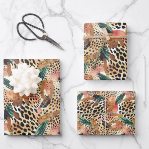Feuille De Papier Cadeau Safari Animaux Fourrures Motifs Savannah Boho