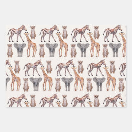 Feuille De Papier Cadeau Safari Baby Animals Motif 