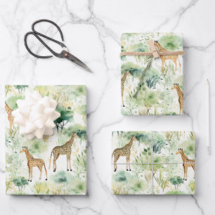 Feuille De Papier Cadeau Safari Giraffe Motif Afrique Faune Thème