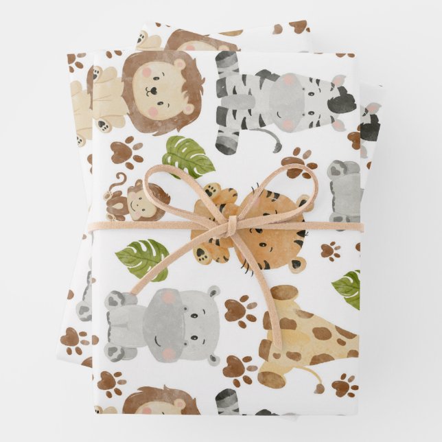 Feuille De Papier Cadeau Safari pour bébés animaux mignons (En situation)