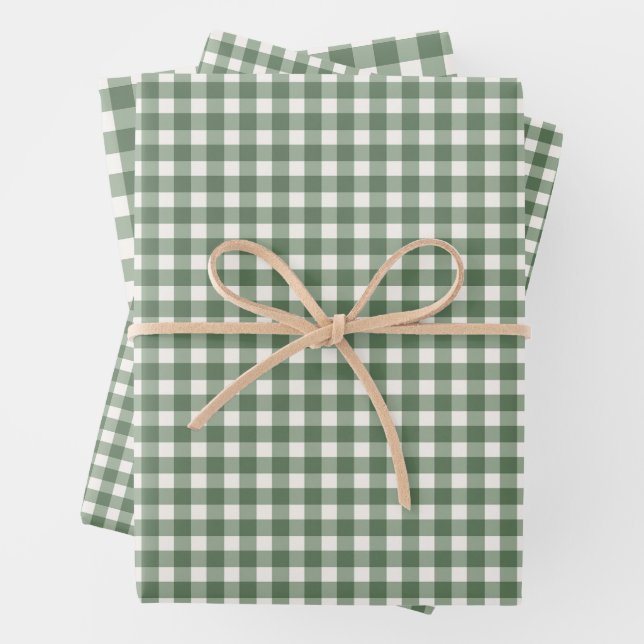 Feuille De Papier Cadeau Sage Green Gingham Plaid Christmas (En situation)