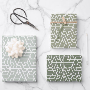 Feuille De Papier Cadeau Sage Green motif géométrique simple