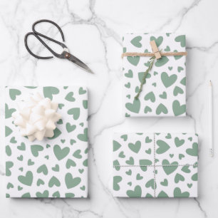 Feuille De Papier Cadeau Sage romantique Vert Coeurs d'amour