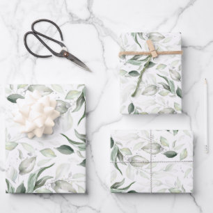 Feuille De Papier Cadeau Sage verdoyant élégant feuillage argenté doux