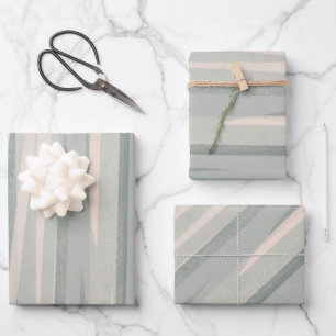 Feuille De Papier Cadeau Sage vert beige rayures d'eau abstrait
