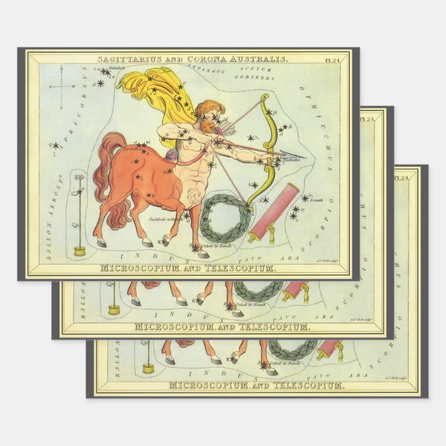 Feuille De Papier Cadeau Sagittaire, Constellation Ancienne Urania's Mirror (Lot)