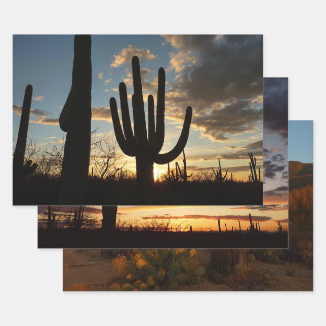 Feuille De Papier Cadeau Saguaro Sunset II Arizona (Lot)