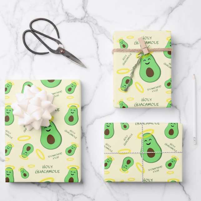 Feuille De Papier Cadeau Saint-Guacamole mignon avocat (Recto)