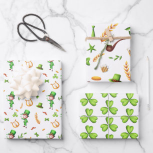Feuille De Papier Cadeau Saint Patrick's Day Leprechaun Irlandais Thème