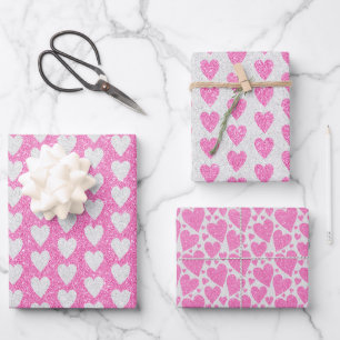 Feuille De Papier Cadeau Saint-Valentin Anniversaire rose blanc Coeurs de P