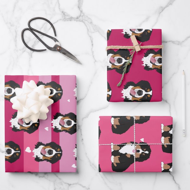 Feuille De Papier Cadeau Saint Valentin Bernese Mountain Dog   (Recto)