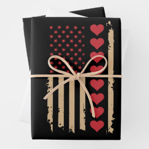 Feuille De Papier Cadeau Saint Valentin Coeurs du drapeau américain