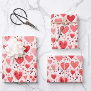 Feuille De Papier Cadeau Saint Valentin Coeurs rouge et rose