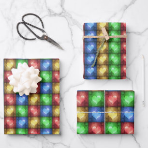 Feuille De Papier Cadeau Saint Valentin coloré Coeurs rustiques
