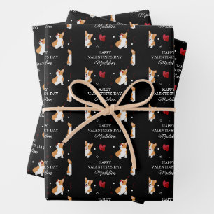 Feuille De Papier Cadeau Saint Valentin Corgi Ajouter le nom de votre Sai