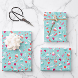 Feuille De Papier Cadeau Saint Valentin Cupcakes Candy Coeurs rouges