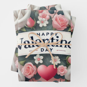Feuille De Papier Cadeau Saint Valentin Floral Coeur Design