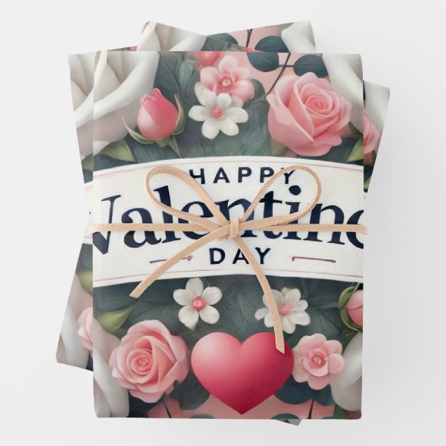 Feuille De Papier Cadeau Saint Valentin Floral Coeur Design (En situation)