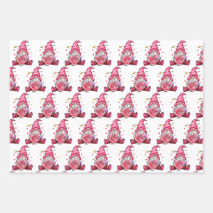 Feuille De Papier Cadeau Saint Valentin Gnome Rose