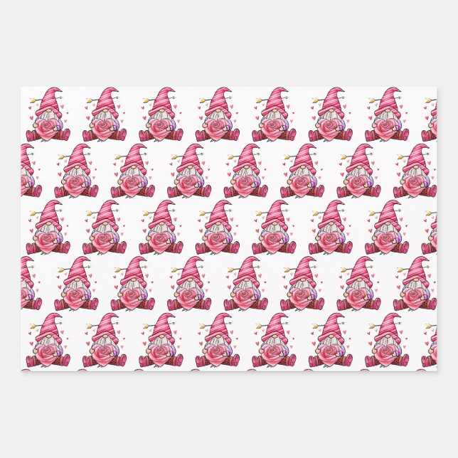 Feuille De Papier Cadeau Saint Valentin Gnome Rose (Devant)