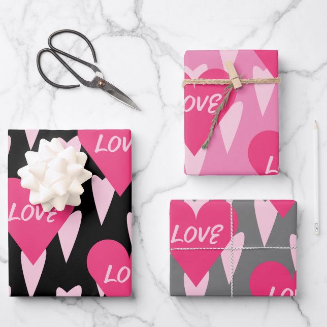 Feuille De Papier Cadeau Saint Valentin Grand Coeur Aimer Rose (Recto)