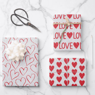 Feuille De Papier Cadeau Saint Valentin Mariage Rouge Blanc Parties scintil