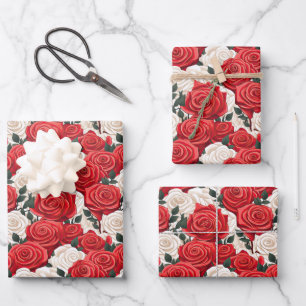 Feuille De Papier Cadeau Saint Valentin Roses rouges et blancs