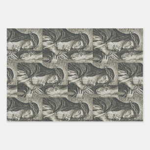 Feuille De Papier Cadeau Sainte Catherine de Sienne Crucifixion Art Noir Fo